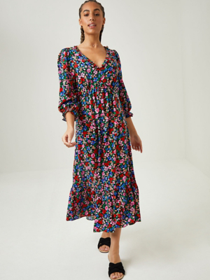 Floral Print V-Neck Midi Dress | Women ...